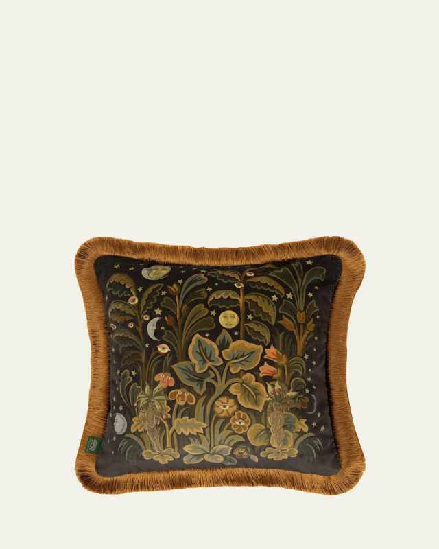 Moon Garden Velvet Fringed Cushion, 18" Square